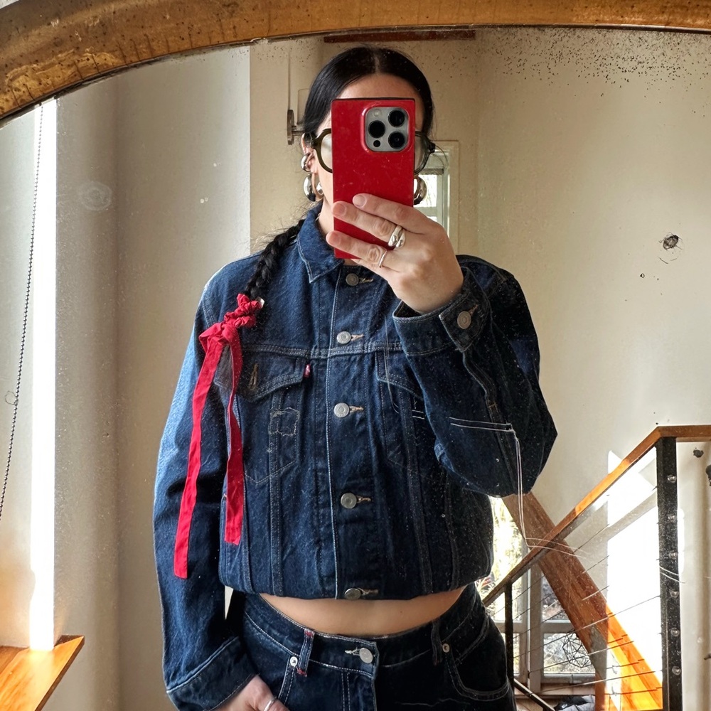LEVIS Ex Boyfriend Trucker Denim Jacket - Logo Dark Wash